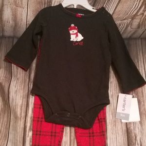Carter's Polar Bear Black Bodysuit Red Plaid Leggi